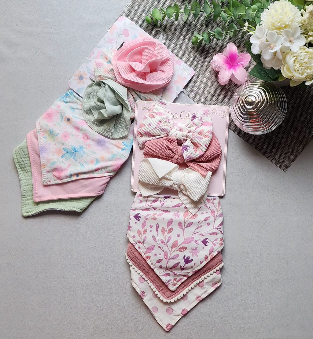 Set de 3 Baberos y 3 diademas para bebe