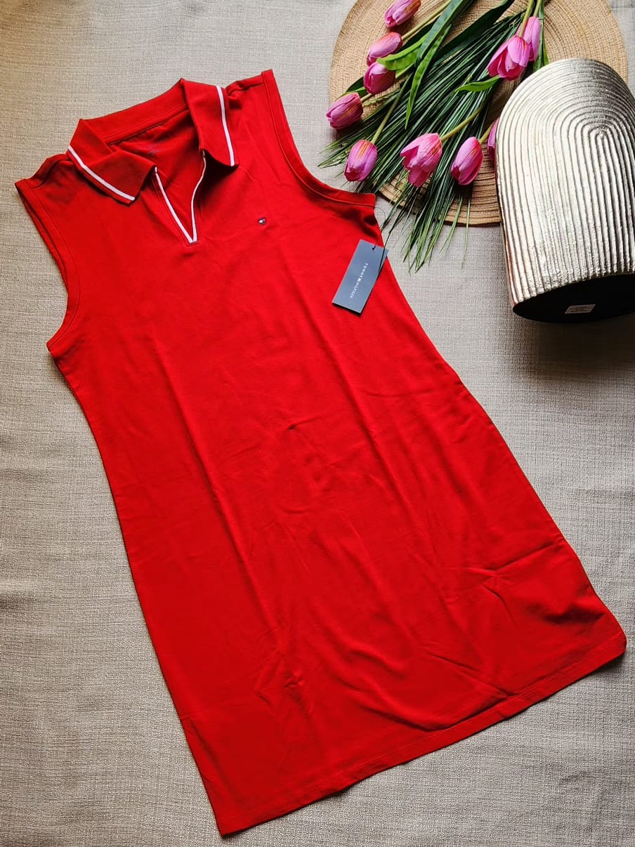 Vestido con cuello V Manga Corta Tommy Hilfiger
