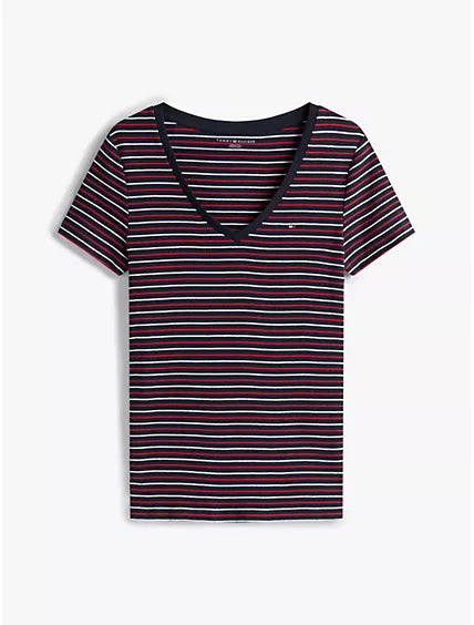 Camiseta de rayas con cuello en V Tommy Hilfiger